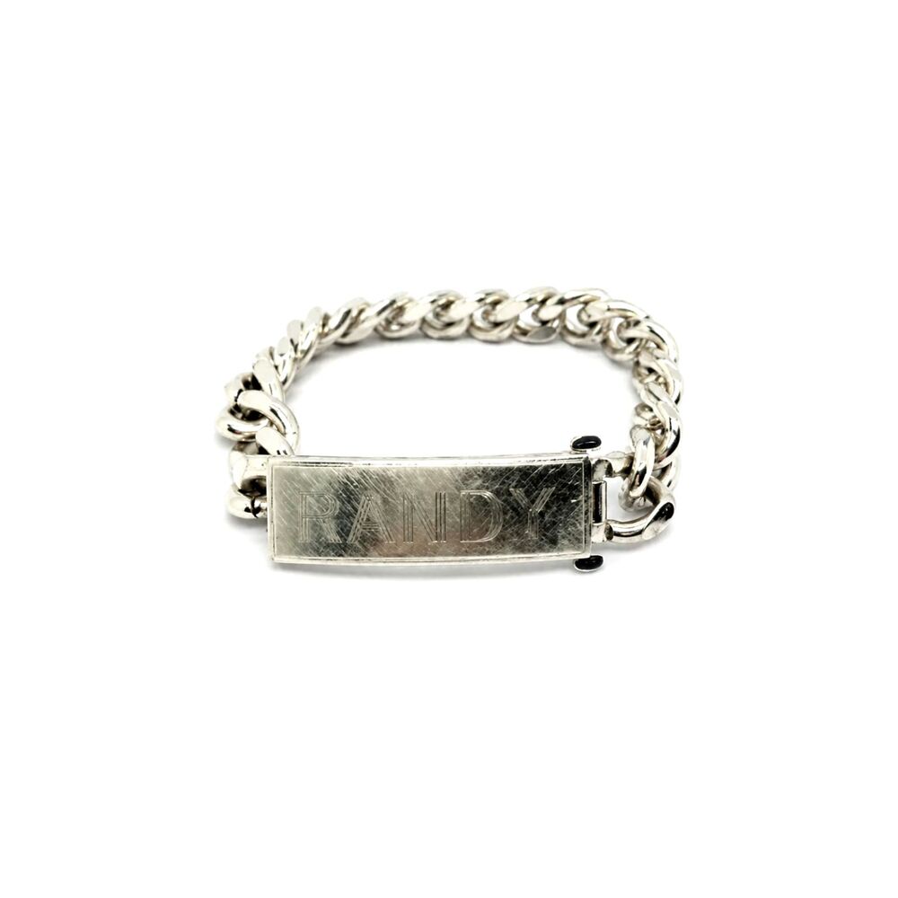 VINTAGE ID BRACELET Elco Nickel Silver Randy Name Curb Chain 8" Mens Unisex